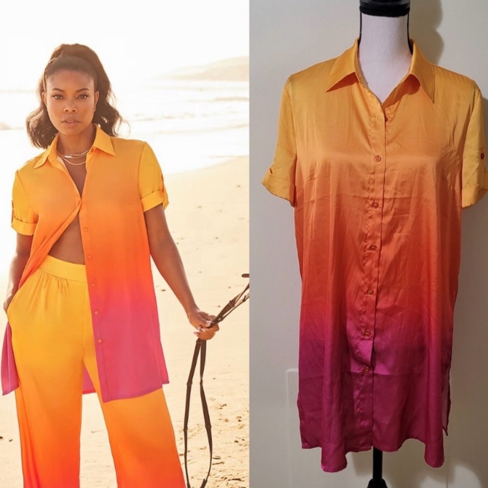 NWOT GABRIELLE UNION Vibrant Orange and Pink Ombre Shirt